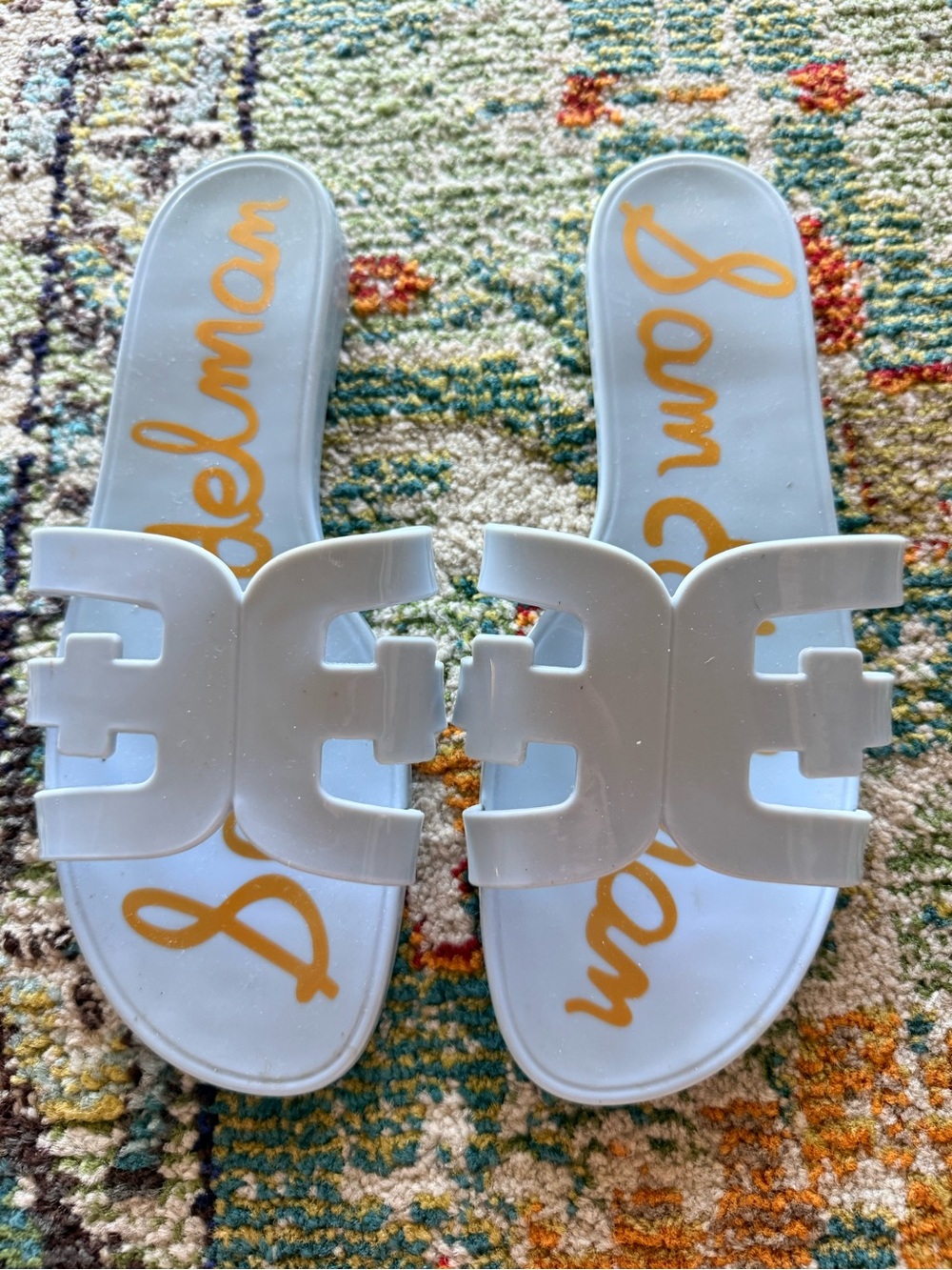 Sam Edelman White Slide Sandals with Cutout Double-Strap